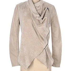 Blank NYC Odyssey Drape Front Faux Suede Leather Moto Jacket Asymmetrical S